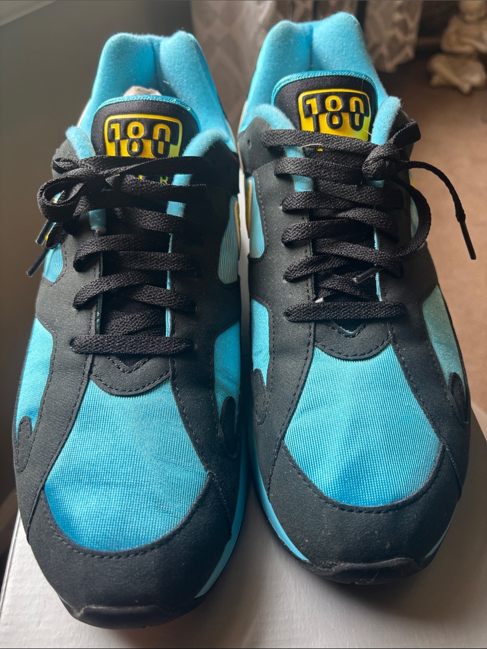 Nike Men’s 180 in Baltic Blue and  Yellow Accent sneakers